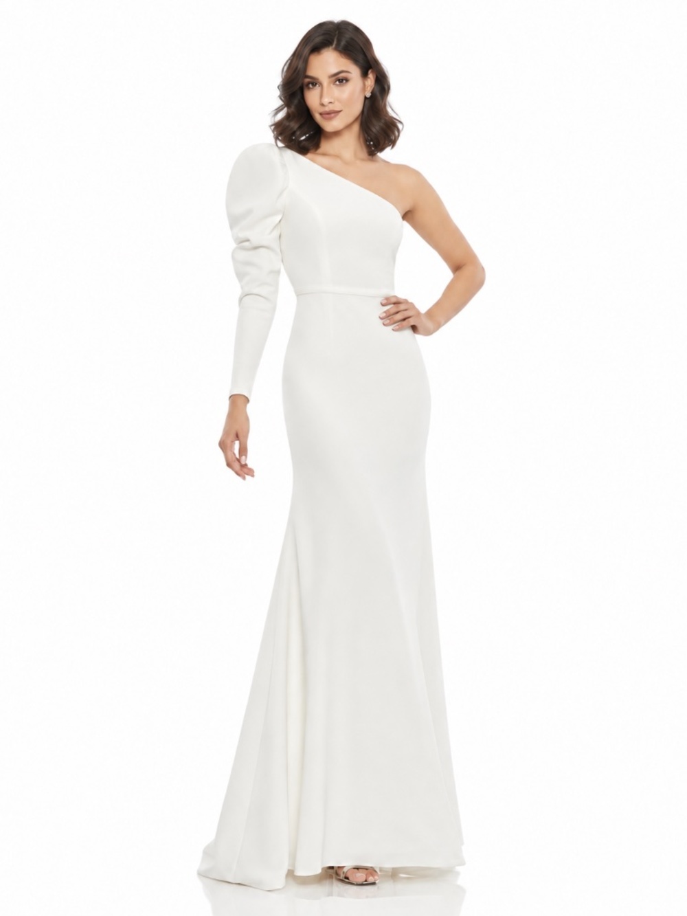 Ieena for Mac Duggal - One-shoulder puff-sleeve gown